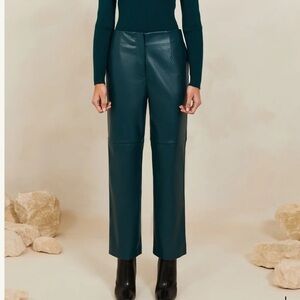 VEILED Vegan Leather Wide Leg Trousers - Deep Teal Size 8 Short NEW